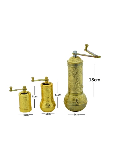 Ludıa Zamak Metal Altın Renk 3 Lü Set Karabiber,kahve,çörek Otu El Değirmeni Öğütücü Grinder Altın
