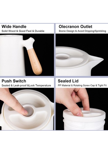 Hallow Büyük Termal Kahve Sürahi Çift Duvarlı Termos Ev Cam Beyaz 1 L