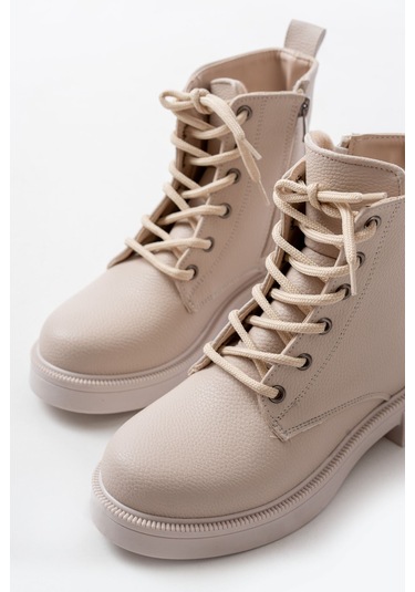 02-2003 Bej Galata Bağcıklı Fermuarlı Günlük Kadın Bot Beyaz