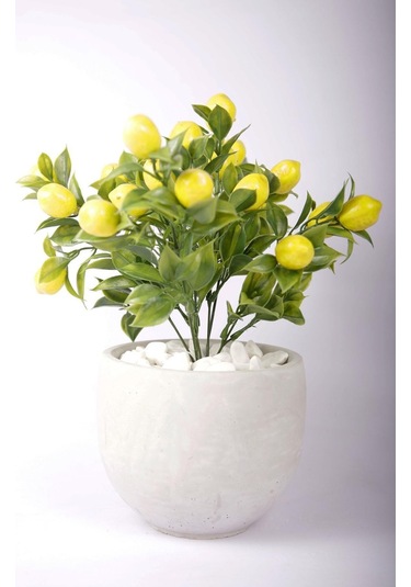 Yapay Limon Ağacı Tanzimi Beton Saksıda Yapay Çiçek Yapay Bitki Yeşil-sarı