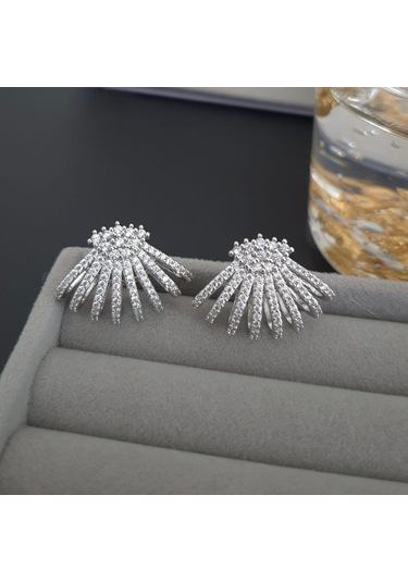 Vip Özel Seri Gümüş Renk Taşlı Abiye Kadın Küpe Gümüş