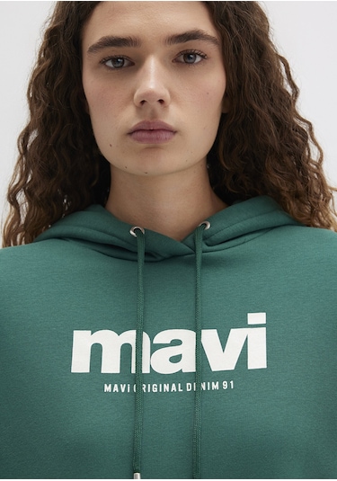 Mavi - Mavi Logo Baskılı Yeşil Kapüşonlu Sweatshirt 168334-71874 Yeşil