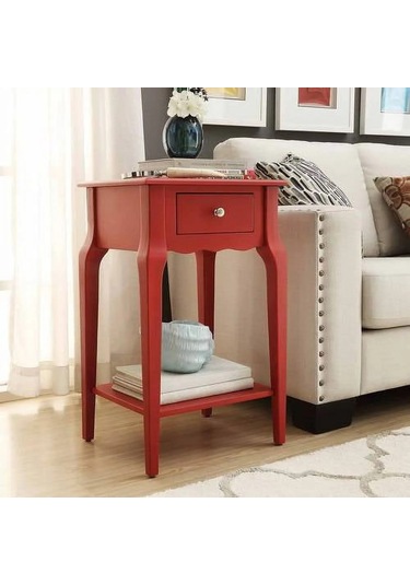 Wooding Masif Kırmızı Lake Bonamy Komodin - Yan Sehpa