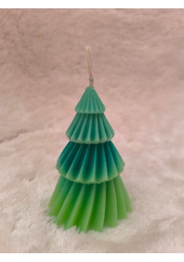Çam Ağacı Desenli Yılbaşı Konseptli Dekoratif Mum, Geçişli Yeşil