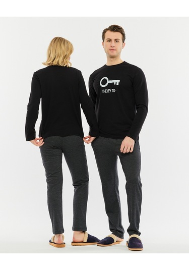 Bella Dossi Çiftlere Özel Kombin Kalbimin Anahtarı Pijama Takımı Siyah