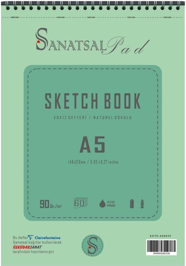 Sanatsal Pad Sketchbook Eskiz Defteri A5 90gr 60 Yaprak Spiralli