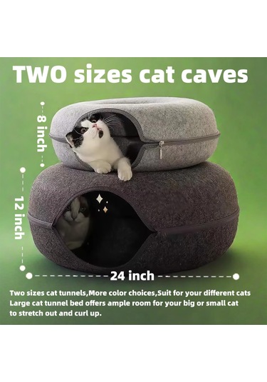 Mufunye Rahat Kedi Donut Tünel Yatağı Çıkarılabilir Her Mevsim Yarı Kapalı Kedi Yuvası E