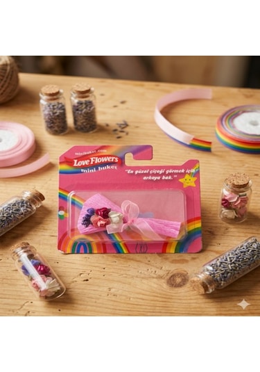 Love Flowers Gökkuşağı Temalı Mini Buket - Renkli Tasarım Hediyelik -