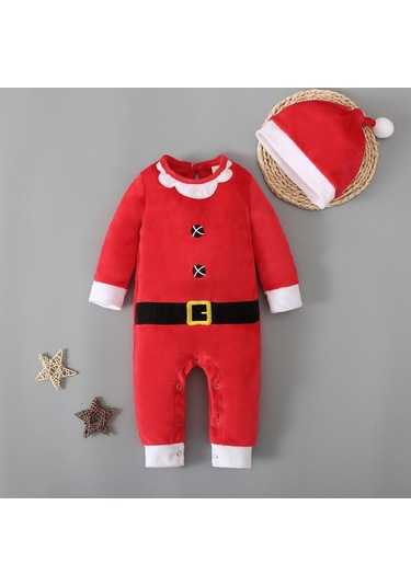 Noel Noel Baba Kostüm Giysileri Bebek Erkek Kız Peluş Romper Tulum Şapka İle 0-24 Ay İçin Kırmızı
