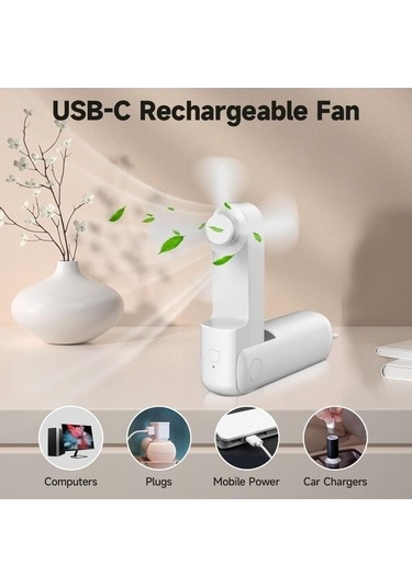 Ebitda Mini El Tipi Vantilatör Ve Power Bank, Katlanır Cep Fan, Usb Şarjlı, El Feneri İçerikli, Taşınabilir Soğutucu