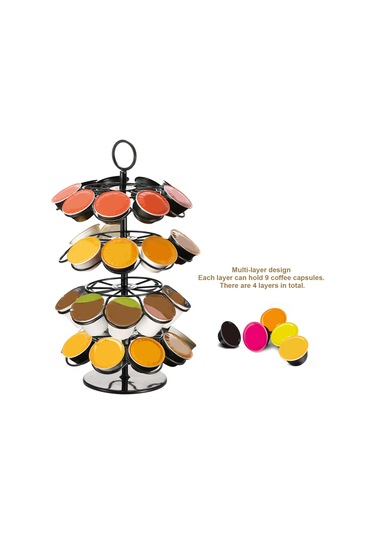 Tenfowee 360 Derece Dönebilir 36 Kapsül Kapasiteli Demir Kahve Kapsülü Organizatörü Siyah