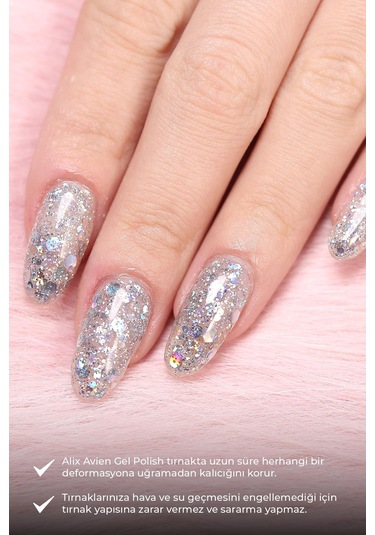 Alix Avien Gümüş Işıltılı Şeffaf Kalıcı Oje 110-yoğun Renk Veren Jel Oje 12 Ml-nail Uv Gel Polish 110
