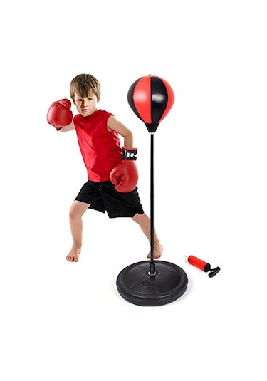 Çocuk Boks Standı Refleks Topu Boks Seti Eldiven 90-120 CM Çok Renkli