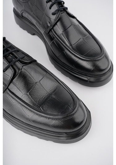 Muggo Norman Garantili Günlük Klasik Hakiki Deri Casual Rahat Ortopedik Kalın Taban Erkek Ayakkabı Siyah