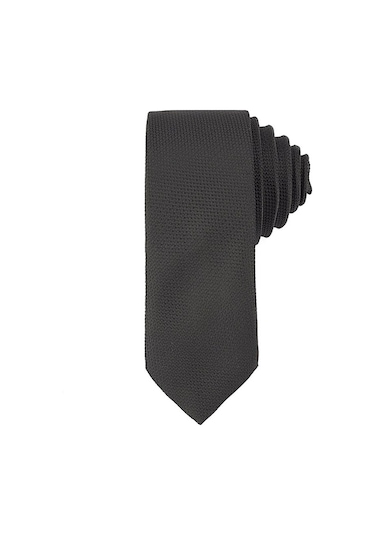 Tudors İnce Kendinden Desenli Erkek Kravat - Siyah