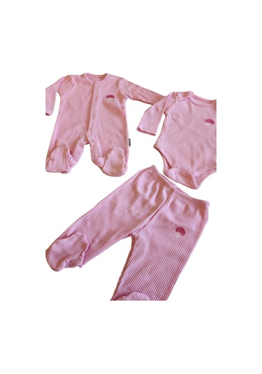 Kız Bebek Tulumlu Patikli Alt Ve Çıtçıtlı Badili Set - Pembe