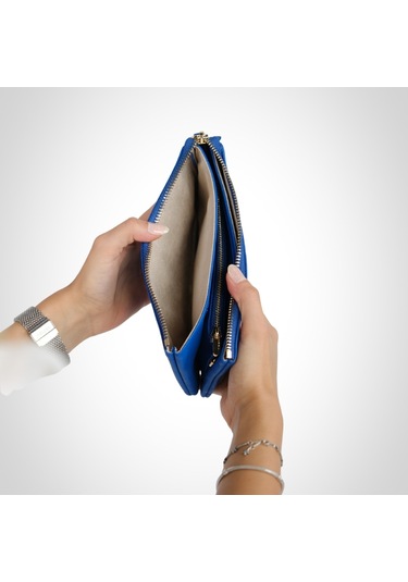 Mft Leather Hakiki Deri Kadın Cüzdan Çanta Almeda 5463 Flother Mat Saks Mavi
