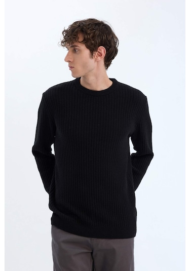 DeFacto Standart Fit Bisiklet Yaka Dokulu Triko Kazak E0811AXNSBK27