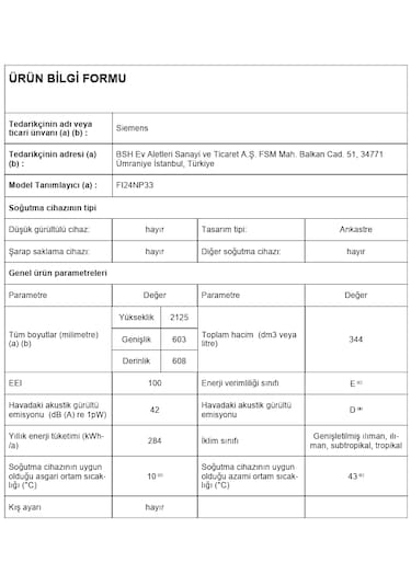 Siemens iQ700 FI24NP33 344 LT 2 Çekmeceli Ankastre Dikey Derin Dondurucu
