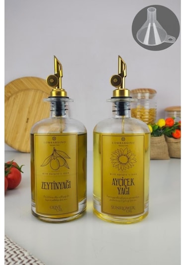 Digithome Lombardino 2'li Zeytinyağı Ve Sıvıyağ Şişesi Otomatik Kapaklı Gold Etiketli Yağdanlık 500 Ml
