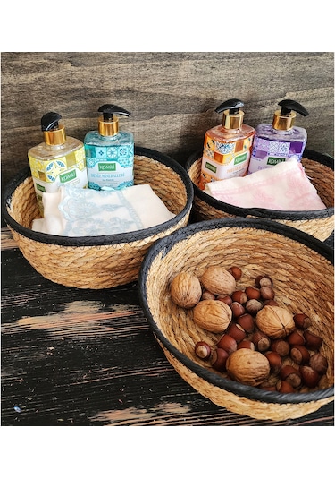 Nergis Hasır 3 Lü Sepet Saklama Kutusu Sepet Takımı Siyah