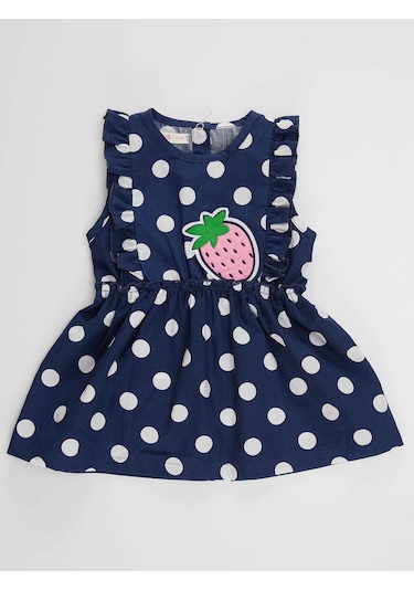 Denokids Puanlı Çilek Kız Bebek Poplin Elbise