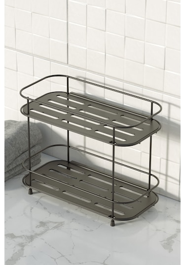 Teknotel 2 Katlı Banyo Mutfak Düzenleyici Kozmetik Aksesuar Standı Mat Siyah Eg222 Siyah