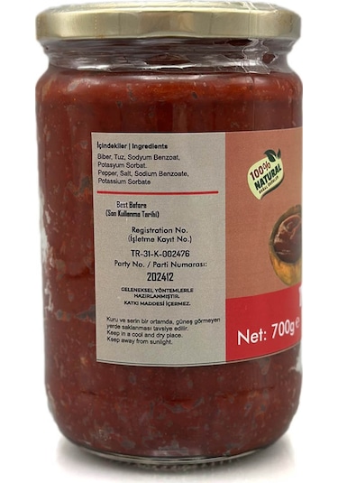 Antep Güneş Kurusu Acı Biber Salçası 700 Gr