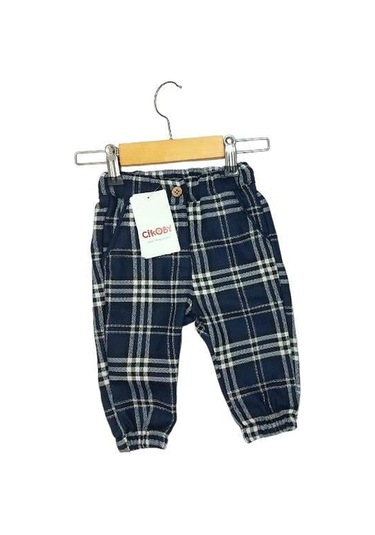 Erkek Bebek Bel Paça Lastikli Rahat Kalıp Ekose Pantolon-13474 Lacivert
