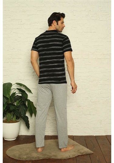Akbeniz Erkek Siyah V Yaka 3'Lü Pijama Takım 6822-Siyah