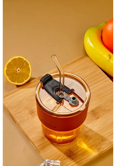 Bardak Şerit Detaylı, Pipetli, Sızdırmaz / Bronz Bronz