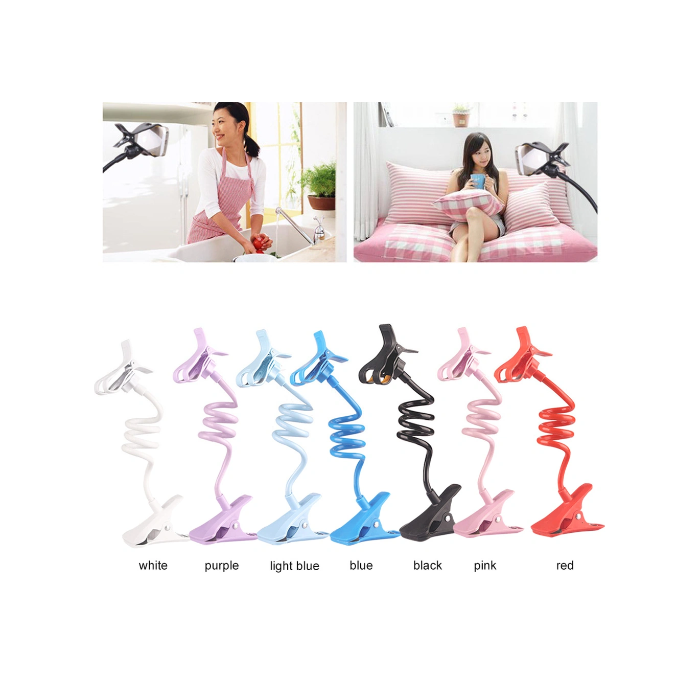 Youtek Beyaz Çift Klemeli Telefon Tutucu - 360 Ayarlanabilir Uzun Borulu - Yatak Başı, Masaüstü İçin - Film İzleme, Canlı Yayın, Öğretim Uygulaması Beyaz