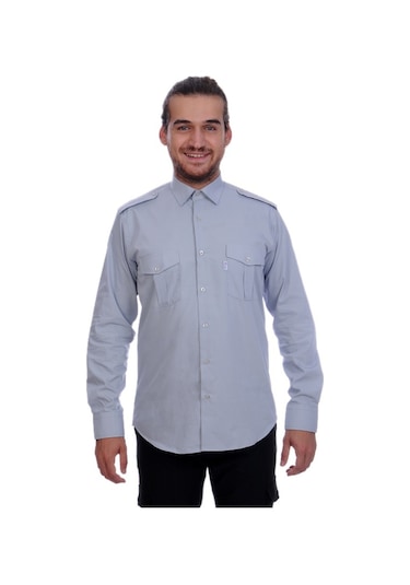 Güvenlik Gömlek Klasik Yaka Uzun Kol Gri