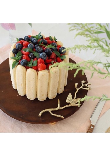 Akayev Ahşap 28 Cm Altın Boncuk Ayaklı Kelebek Sunum Tabağı