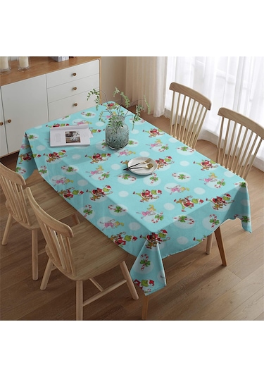 Noel Desenli Dikdörtgen Masa Örtüsü 60x84 İnç, Su Geçirmez Ve Leke Tutmaz Noel Grinch Şeker