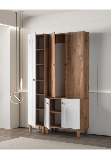 Bohem Zambak 3 Lü Portmanto Ayakkabılık 120x38x200 Beyaz