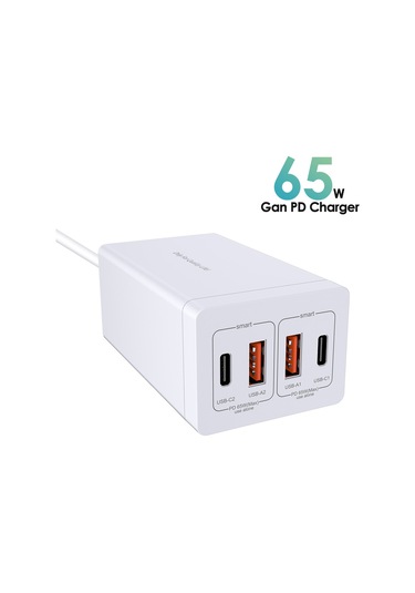 Symbee 65w Gallium Nitride Pd Şarj Aleti Beyaz Avrupa Standartı 4 Usb Port 2xtype-c + 2xusb-a Çoklu Cihaz Şarj Edici Siyah