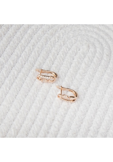 Kadın Kararmaz Çelik Lüks Zirkon Taşlı Mini Çengel Küpe Altın