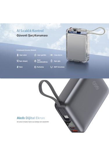 20000mah - 45w Powerbank Siyah - Hızlı Şarj - Taşınabilir Güç Kaynağı - Taşınabilir Şarj Cihazı Siyah