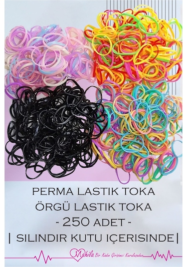 Lastik Toka, Perma Lastiği, Saç Tokası, Örgü Tokası, Saç Lastik Toka 1 Paket 250 Adet +-10 Adet Çok Renkli