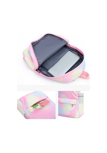 Geniş Kapasiteli Okul Çantası Seti 3 Parçalı Sırt Çantası, Yemek Çantası Ve Kalemlik Üniversite Kampüs Çantası Ergonomik Öğrenci Sırt Çantası Pembe