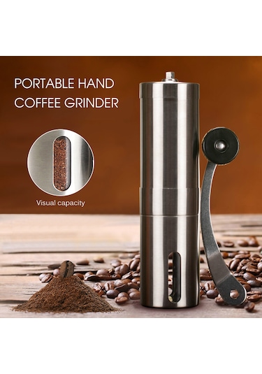 Monyee 304 Paslanmaz Çelik El Çarklı Kahve Değirmeni - Taşınabilir, Ayarları Ayarlanabilir, Seramik Tefli, 30g Kapasitesi, Gümüş