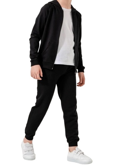 Erkek Çocuk /kız Çocuk Düz Siyah Renk Fermuar Kapamalı Eşofman Takımı Siyah