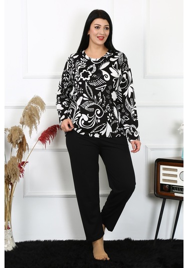 Akbeniz Kadın Büyük Beden Penye Uzun Kol Pijama Takım 202217 Siyah Akbeniz Kadın Büyük Beden Penye Uzun Kol Pijama Takım 202217 Siyah