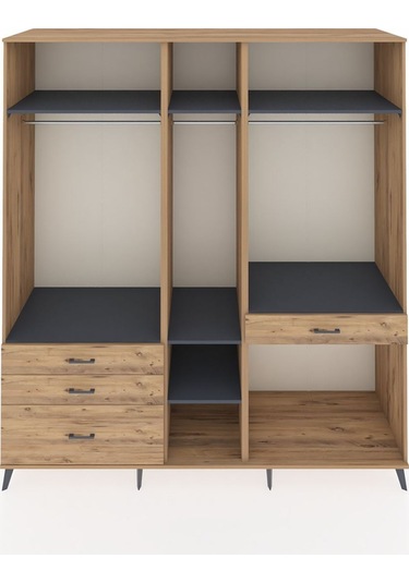 Kronos Dolap 7 Raflı 4 Çekmeceli 3 Askılı 220x59x243 Çam-antrasit/çam Antrasıt/atlas Çam