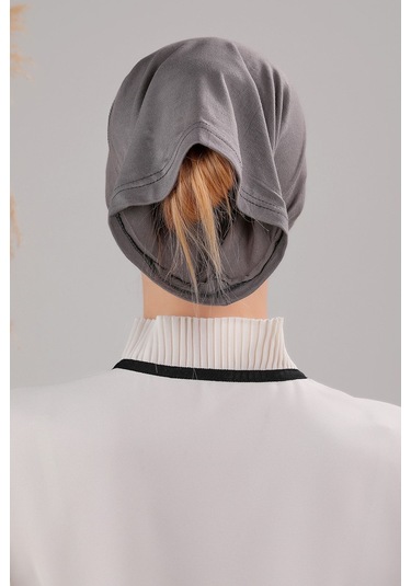 Tesettür Hazır Pratik Geçme Boru Bone Koyu Gri Koyu Gri