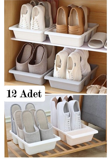 12 Adet Roma 3 Bölmeli Ayakkabı Terlik Organizatörü Dikey Ayakkabı Kutusu