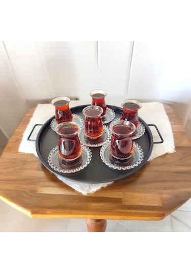 Tepsi Seti Metal Siyah Kulplu Metal Çay Tepsisi Kahve Tepsisi .