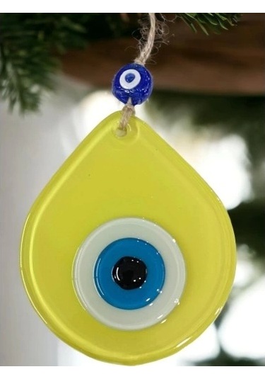 Orta Boy Sarı Damla Desen Nazar Boncuklu Duvar Dekoru Cam Duvar Süsü