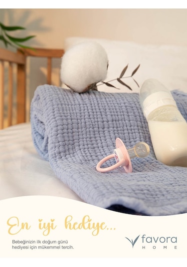 Favora Pamuk 4 Katlı Müslin Bebek Örtüsü 110 x 110 CM - Mavi